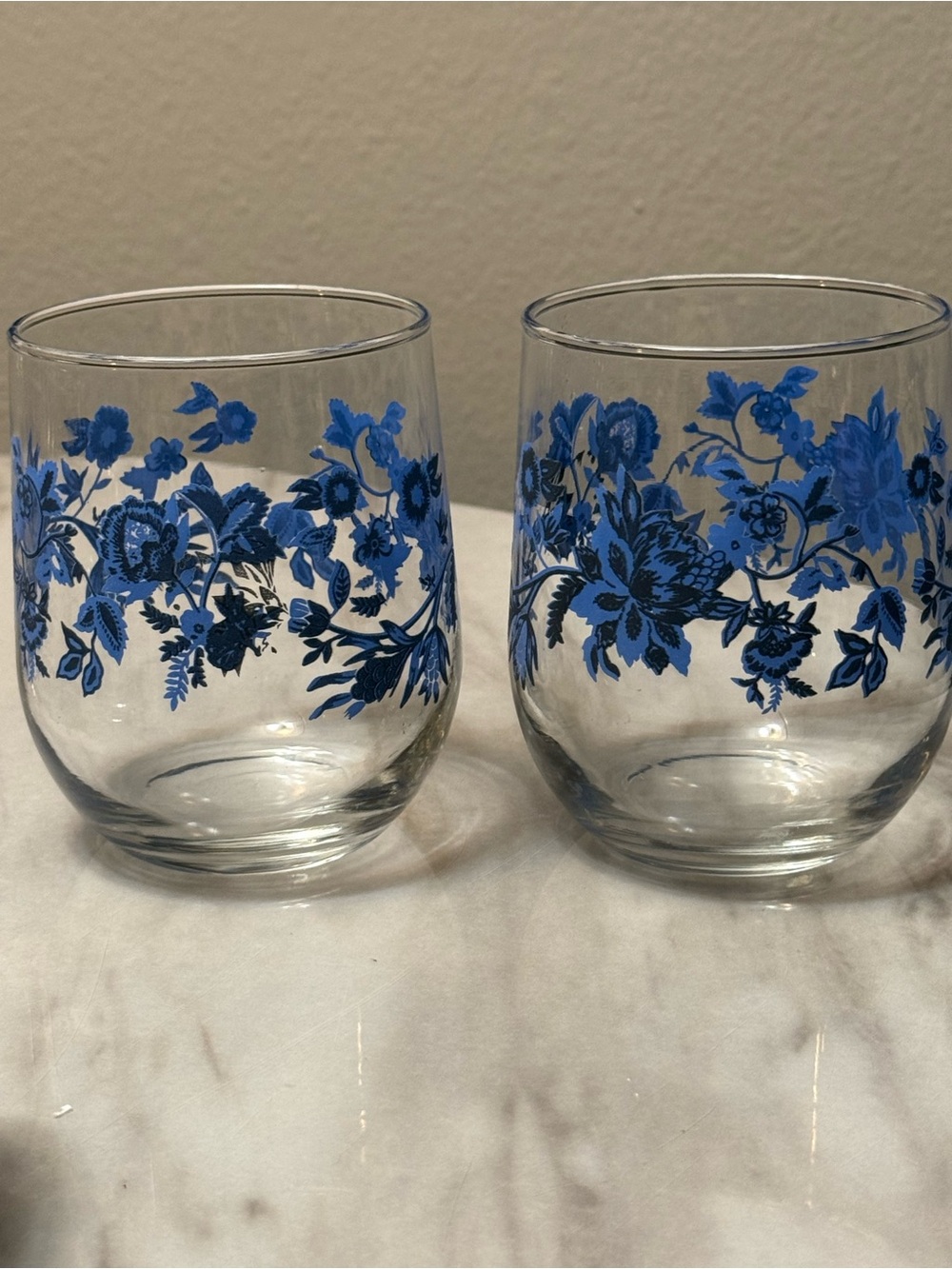 Royal Norfolk  Set Of  2 Glass Tumblers   Blue Flower Print 4.25” Height